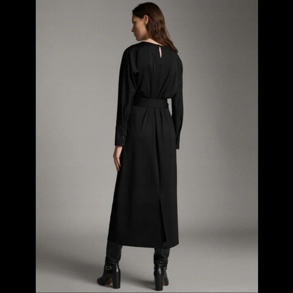 Massimo Dutti Long Black Dolman Sleeve Dress with Waist Ties - Picture 2 of 10